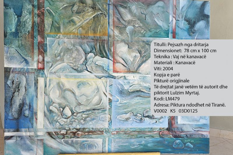 Pikturë origjinale nga piktori Lulzim Myrtaj me titulli, Pejsazh nga dritarja, piktura Murale orgjinale me porosi, piktura orgjinale për Restorante, the painter Lulzim Myrtaj, original custom mural paintings, original paintings for Restaurants